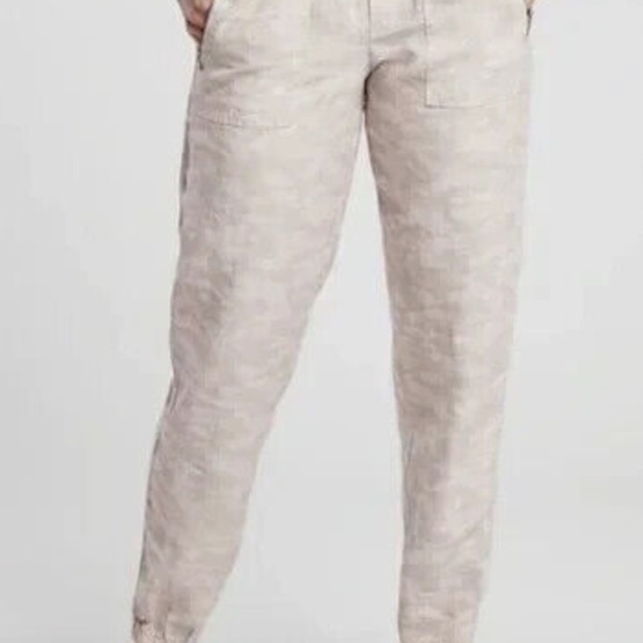 Athleta Cabo Tide Linen Jogger Neutral Beige Tan Camo Print Pants - Size 6. - Picture 3 of 11